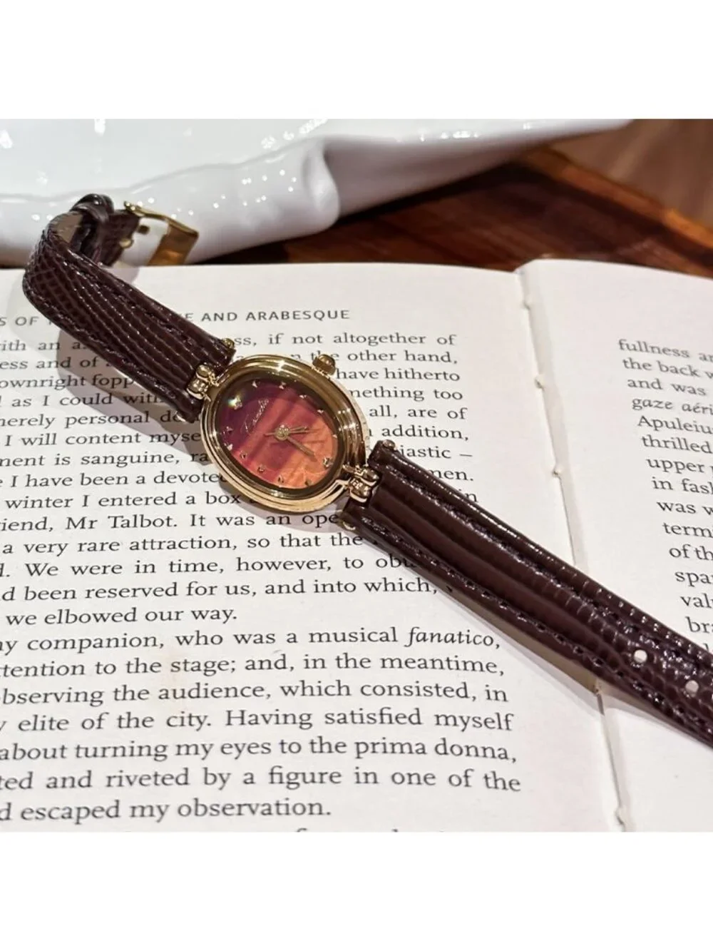 Women's Brown Gold Fashion Small Oval Quartz Leather Band Minimalist Wrist Watch